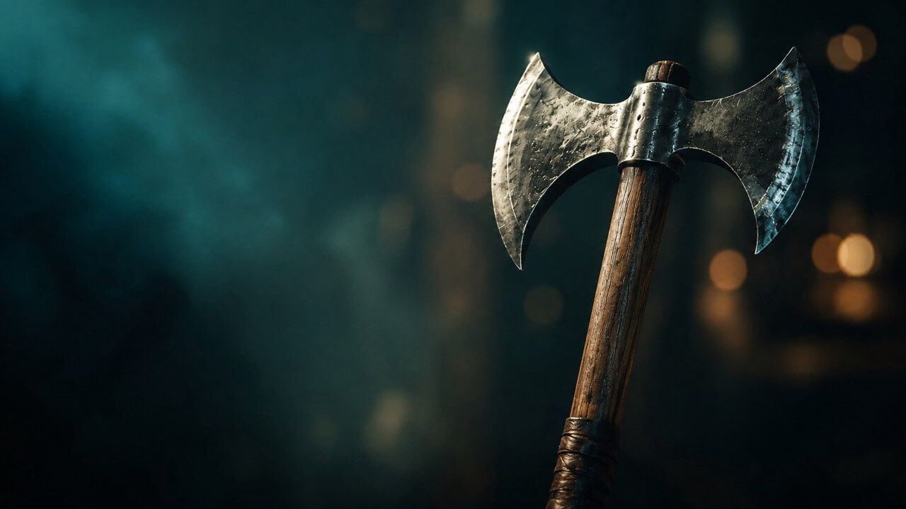 Beispiel aus einer WoodCutter Location Doppelaxt mit zwei Schneiden